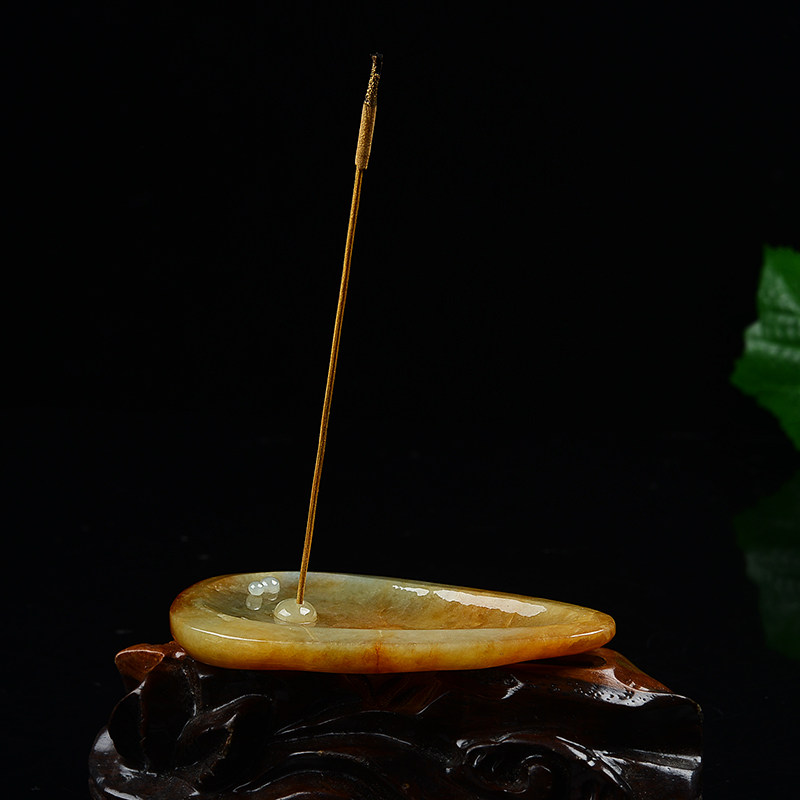 玉雕名家于朝正作品 天然缅甸a货翡翠黄翡香插摆件79.5g