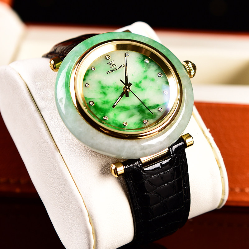 天然缅甸a货翡翠冰糯种飘绿手表78.92g