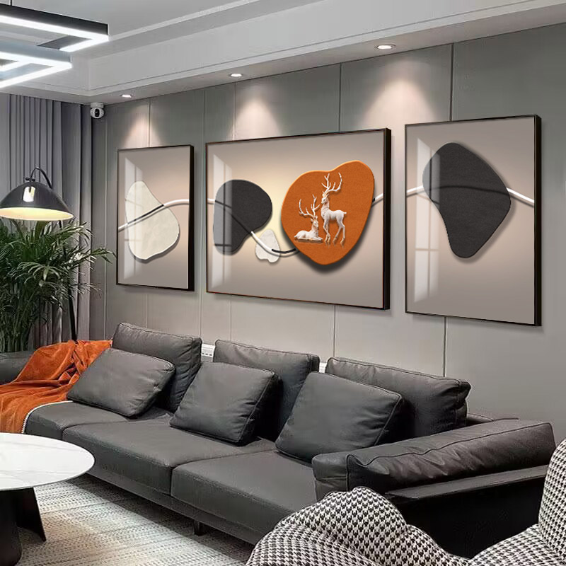 轻奢客厅装饰画高级感沙发背景墙挂画现代简约线条抽象大气三联画