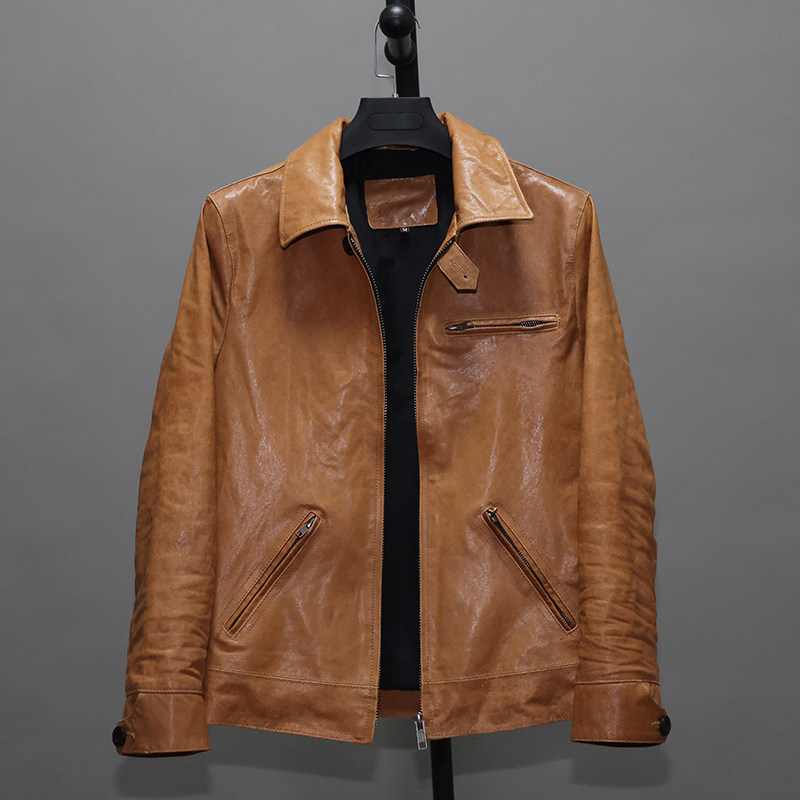 真皮皮衣男皮夹克薄