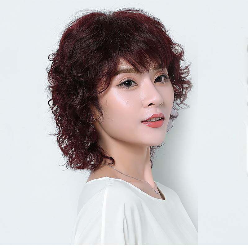 高端假发真全头套式短卷发蓬松自然中发年妈妈老t型中长发女发奢