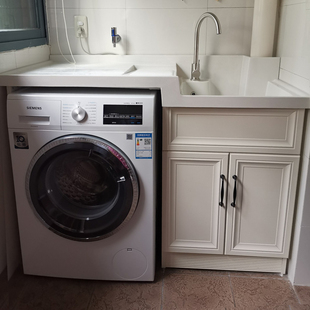 定制阳台人造石英石洗衣盆水池槽一d体台面太空铝洗衣机卫浴柜组