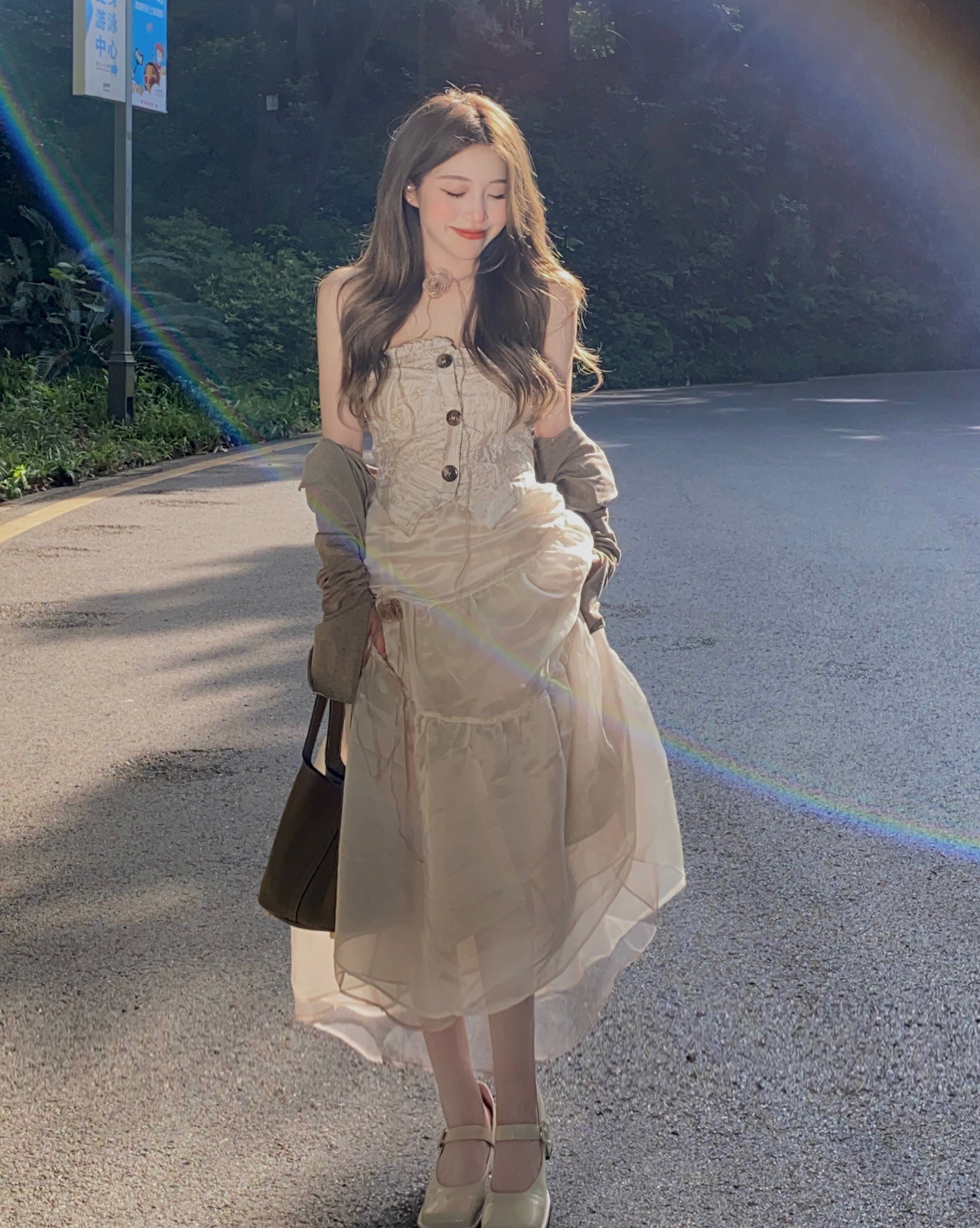 实拍实价#法式收腰连衣裙女夏设计感抹胸裙气质高级感仙女纱裙子 - 17