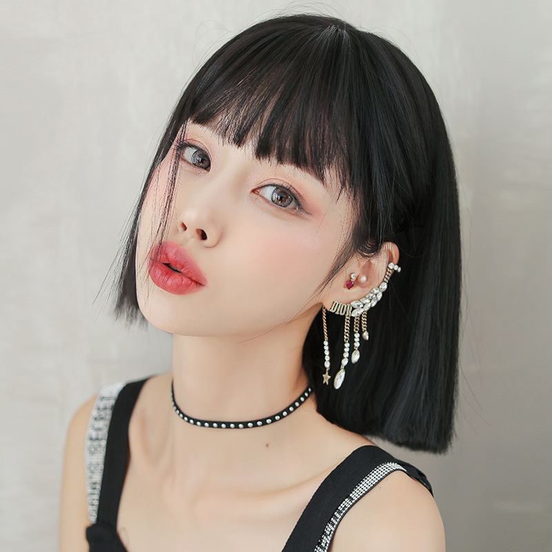 高端女短发新款发短圆脸红款假g网套整顶齐肩短直发全奢华