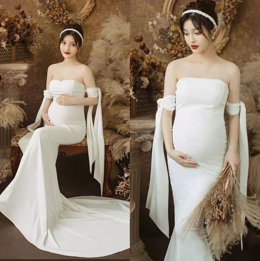 新款影楼孕妇拍照服装大肚写真法式公主风仙女欧根纱连衣裙孕妇照
