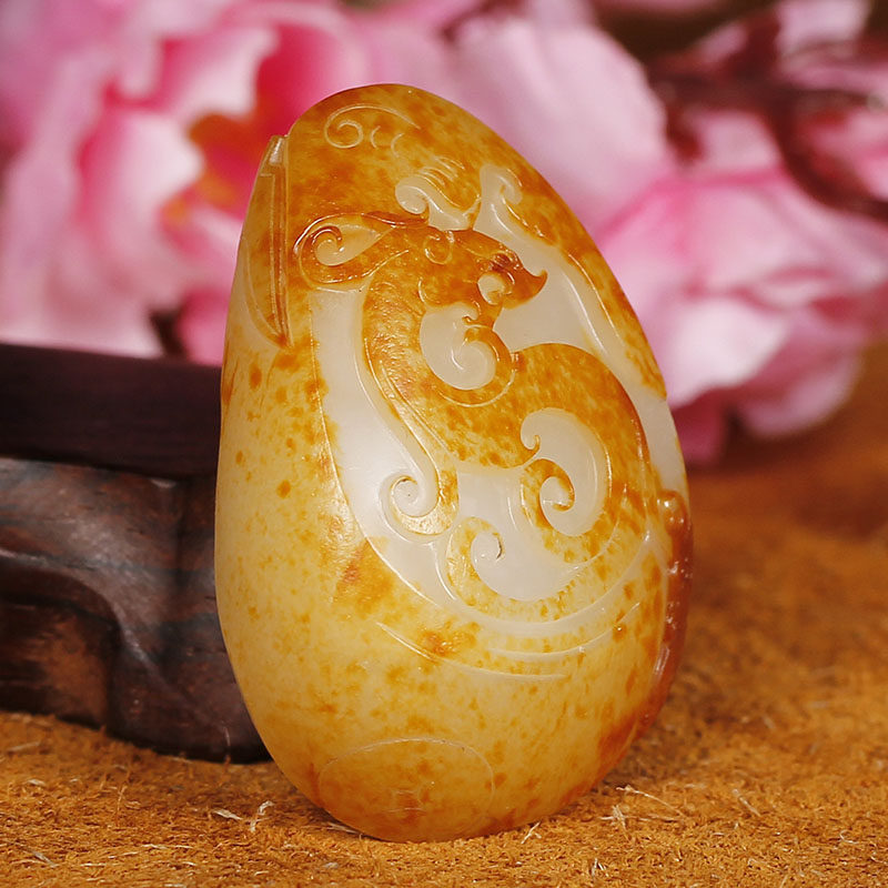 巧雕 和田玉红皮白玉 仿古凤 挂件 33克