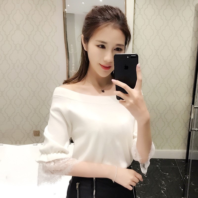 打底半身长裙短包裙子牛仔裤的搭配少蕾丝一字领显瘦上衣针织衫|msdalam kategori Butik wanita / wanita, sweater bulu - dari Buy2taobao.com untuk memberikan perkhidmatan ejen Taobao profesional membeli