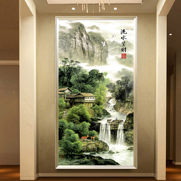 精准印花十字绣新款客厅玄关竖版山水风景流水生财棉丝线刺绣国画在类目 居家布艺, 十字绣及工具配件, 十字绣套件中 - 来自Buy2taobao.com提供专业的淘宝代购服务