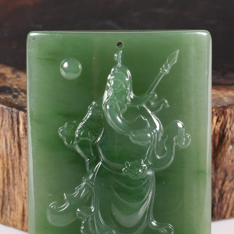 吴春雷工作室作品 和田碧玉 深碧色 关公挂件 33克