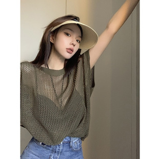韩版短袖T恤女夏季薄款辣妹镂空罩衫设计感宽松显瘦短款上衣搭配