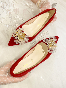 高跟婚鞋女2024年夏季新款红色新娘鞋小低跟不累脚秀禾鞋礼服鞋