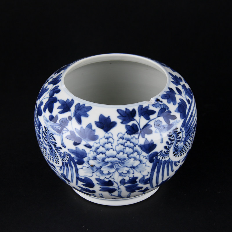 35号青花凤穿牡丹纹水盂(现代仿古)