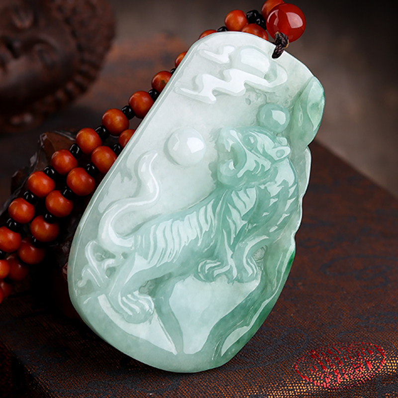 老坑冰糯种纯净满绿飘花 王者至尊(上山虎) 翡翠挂坠65.96克