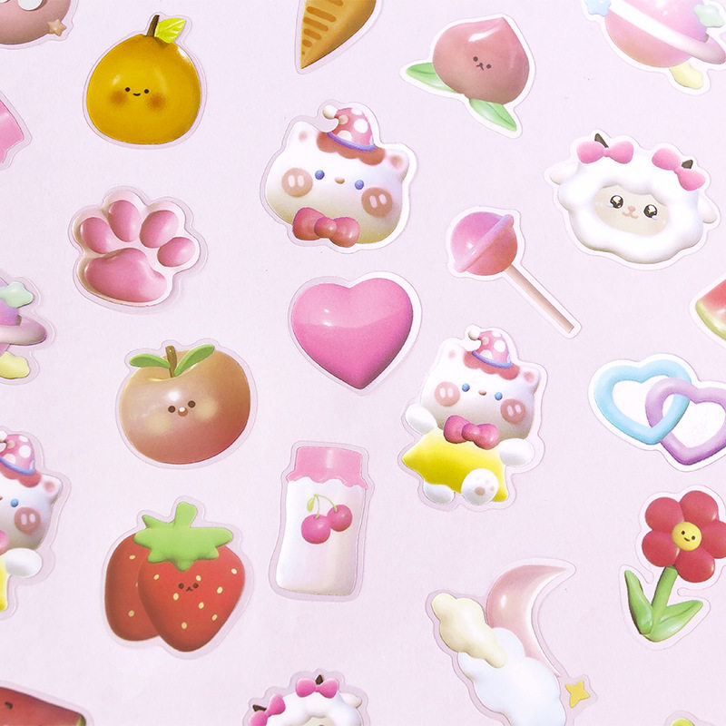 悠悠童话城pet立体3d手账贴纸可爱卡通小熊兔子猫咪手帐装饰贴画