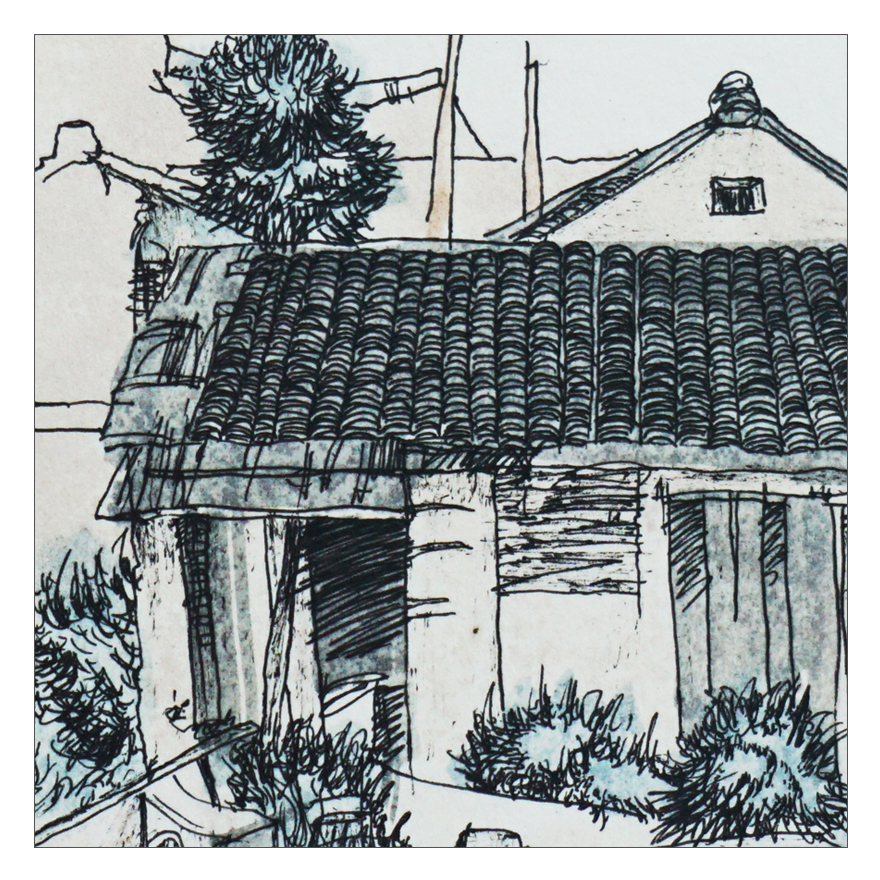 中央民族 粟多辉《乡愁 老屋 》纸本钢笔画 艺术学院教师