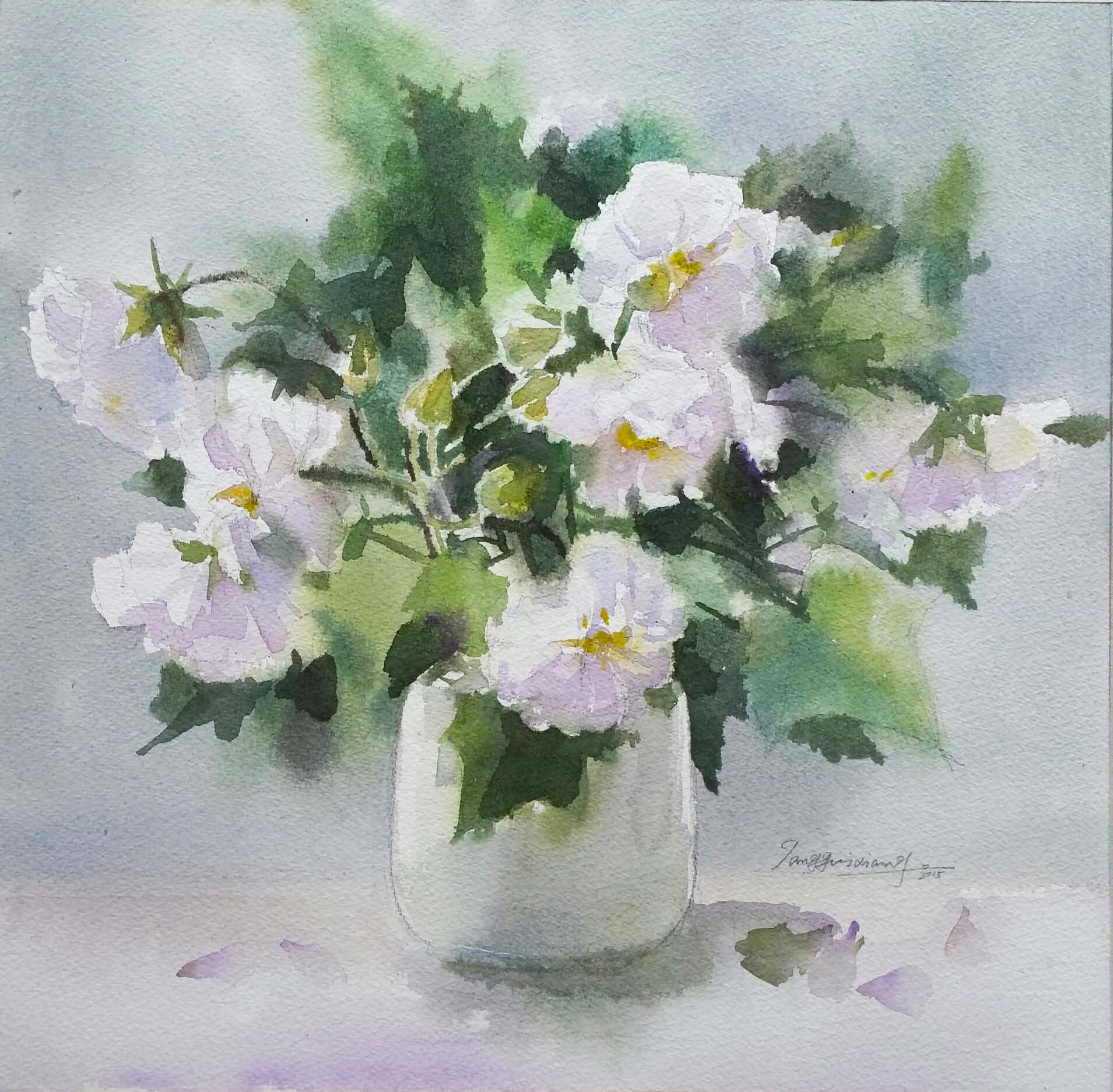 唐桂香《瓶花系列之一》纸本水彩 艺术学院教师 湖南省美协会员