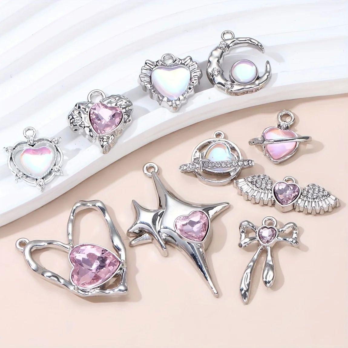10pcs New Heart Enamel Charms Pink Fashion Y2K Style Pendant