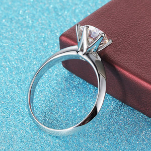 pt950铂金进口莫桑石经典t家六爪戒指18k玫瑰金1克拉单钻指环婚戒