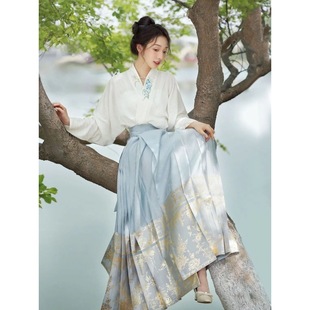 新中式国风改良汉服马面裙中长款女夏季小个子长裙日常款通勤套装
