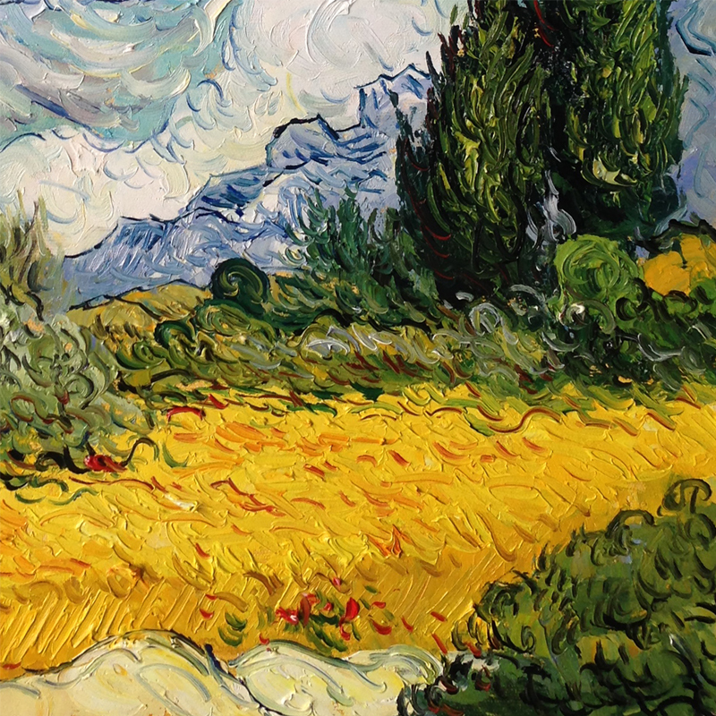 临摹 梵高《麦田与丝柏树》 布面油画