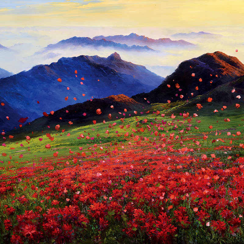 黄学柱《映山红》布面油画