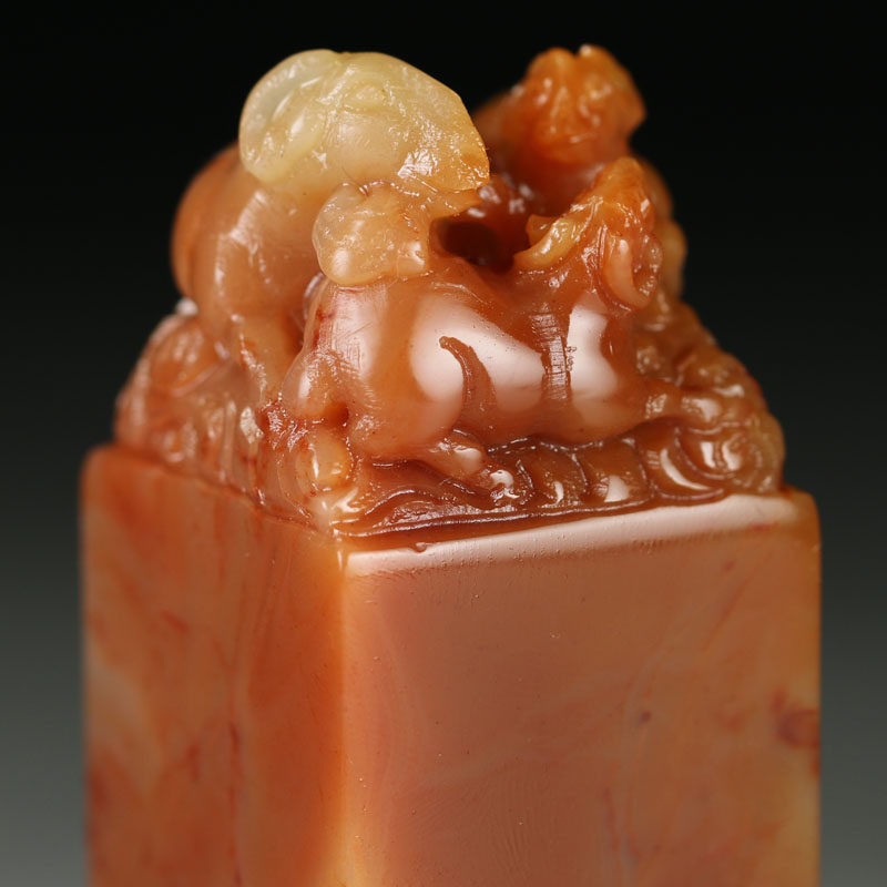 老挝巧色红花冻石精品【三羊开泰】大材印章 s2385