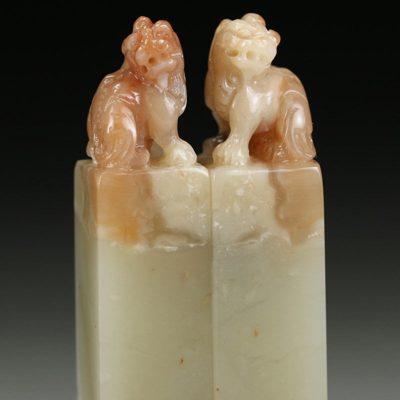 老挝善伯冻石 两件套精品【瑞兽】对章 s2676