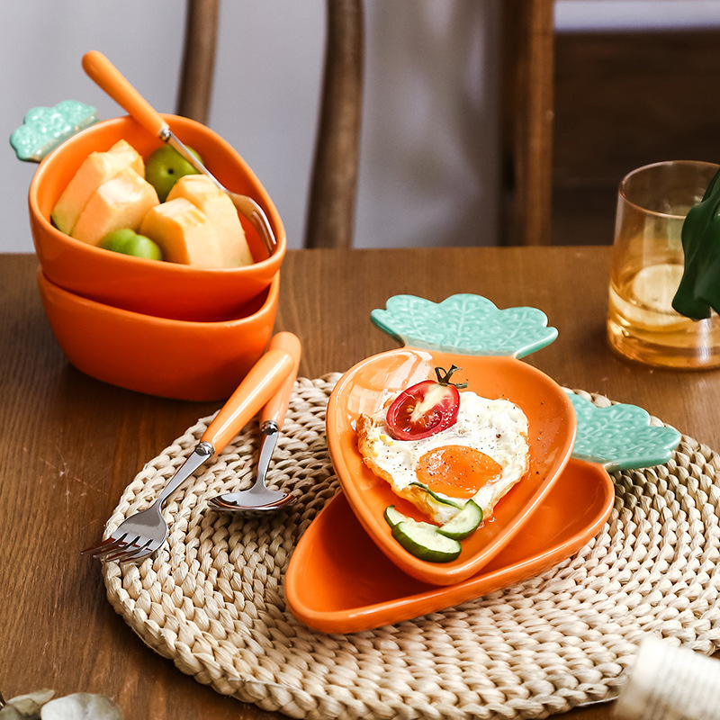 一梵ins创意可爱水果盘陶瓷胡萝卜碗家用沙拉碗酒店盘子麦片餐具