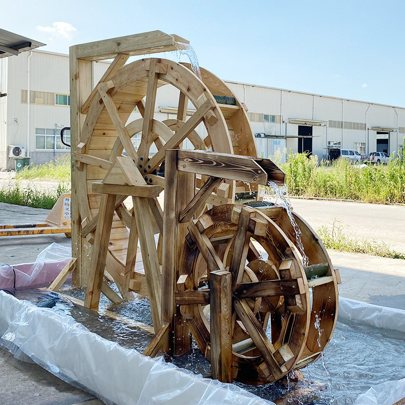 防腐木水车景观水车木制风水轮流水鱼池假山喷泉水车摆件现货