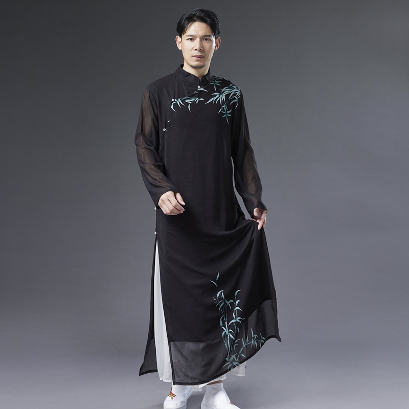 民国长衫男古装汉服男古风仙气中国风演出服男禅服立领长袍马褂男