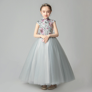 儿童晚礼服公主裙中国风女童小花童婚纱长款主持人模特走秀演出服
