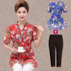 2018新款妈妈装夏装短袖套装宽松大码t恤中老