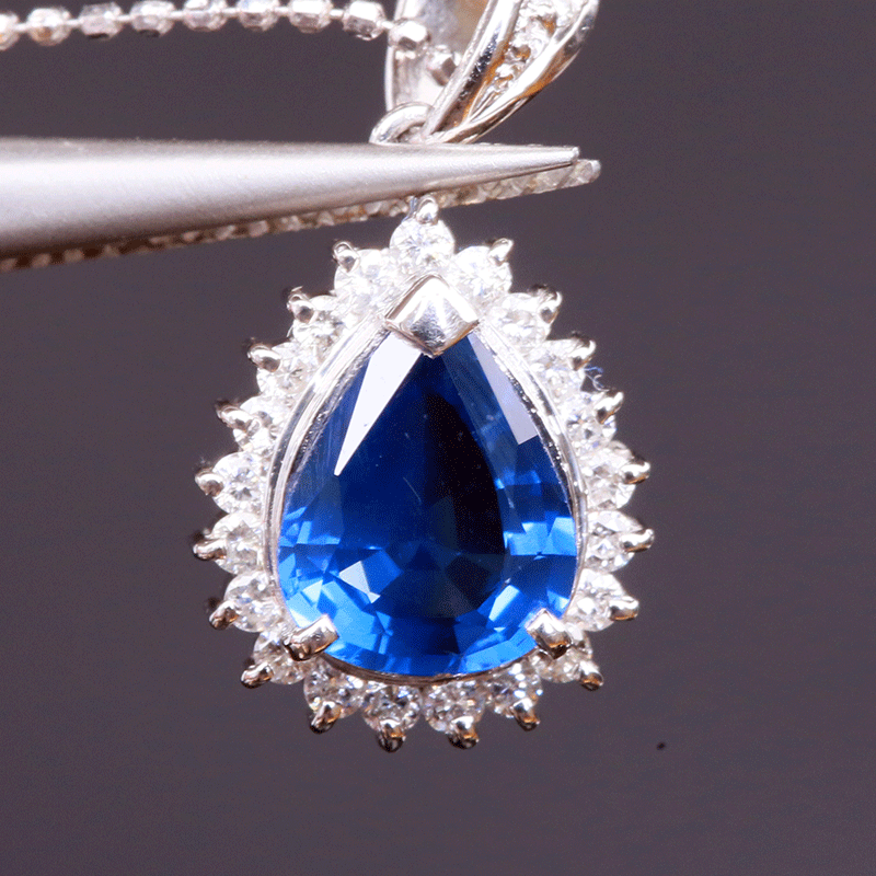50ct绝美火彩蓝宝石 钻石0.29ct 吊坠 pt900 jd42025