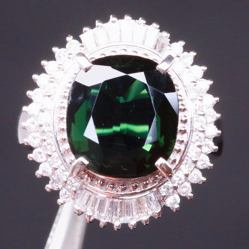 05ct稀有级蓝绿色蓝宝石0.78ct钻石 戒指pt900 jd29208