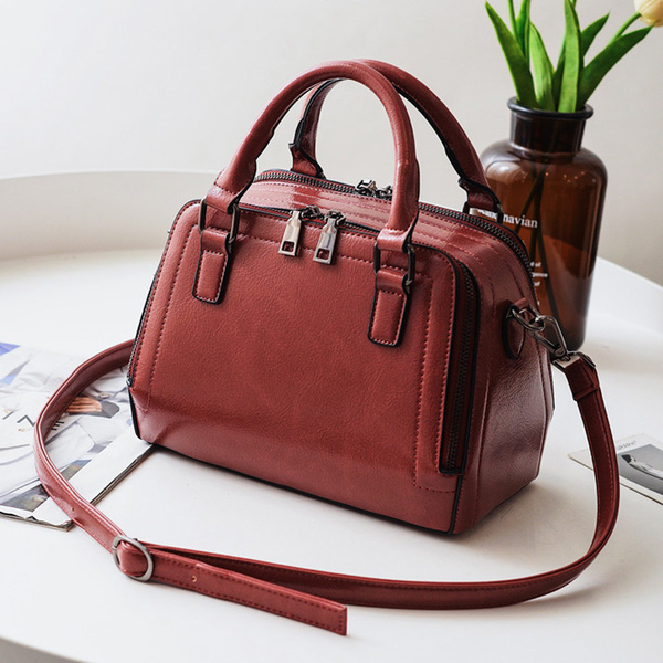 小包2017新款双拉链单肩手提包时尚潮流简约油蜡皮小方包复古女包