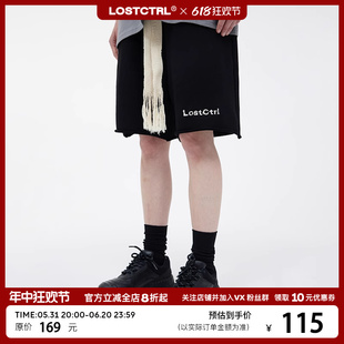 LOSTCTRL「简单点」抽绳刺绣LOGO短裤男潮夏新款散边宽松型五分裤