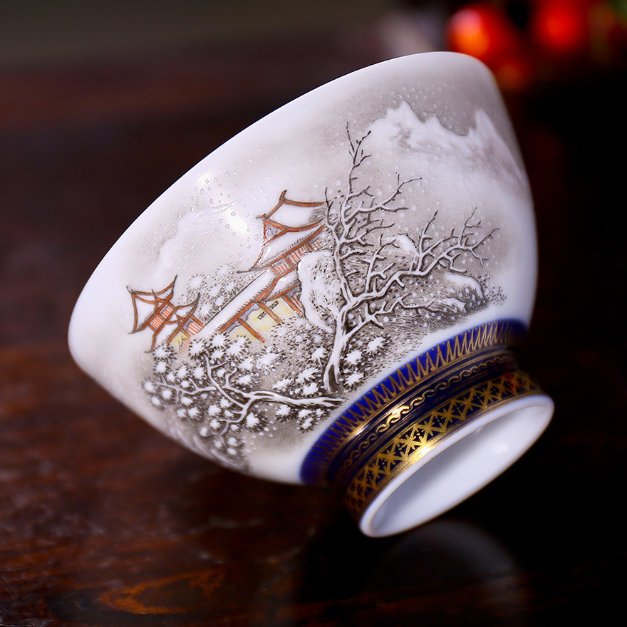 瑞雪丰年品茗杯 陶瓷美术设计师 江广水老艺人