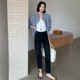 SMX牛仔裤女2025年春季新款高腰弹力黑色直筒九分烟管裤67533-1