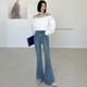SMX牛仔裤女2025年春季新款高腰显瘦四面弹力蓝色喇叭长裤67577