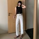 SMX牛仔裤女2025年夏季薄款宽松弹力九分阔腿奶奶裤98209白色