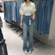 SMX牛仔裤女2025年春季新款高腰宽松显瘦蓝色微喇喇叭长裤67560