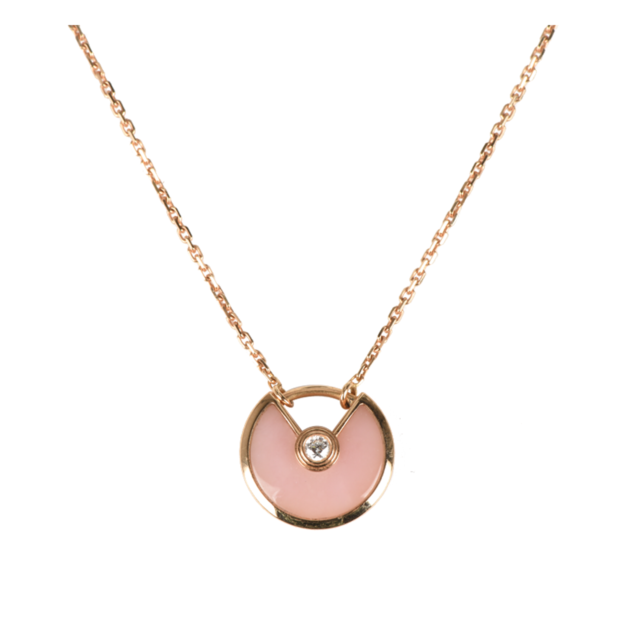 [9.9新]卡地亚cartier女士750玫瑰金粉色欧泊镶钻超小号项链