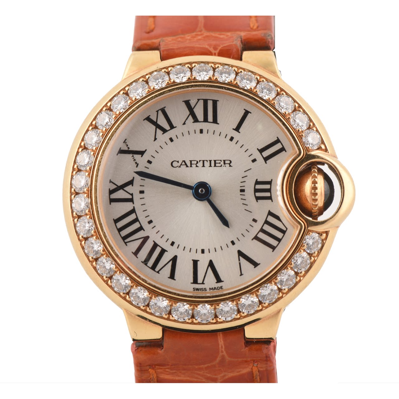 [9.5新]卡地亚cartier女士750黄金镶钻石英表蓝气球系列19002823