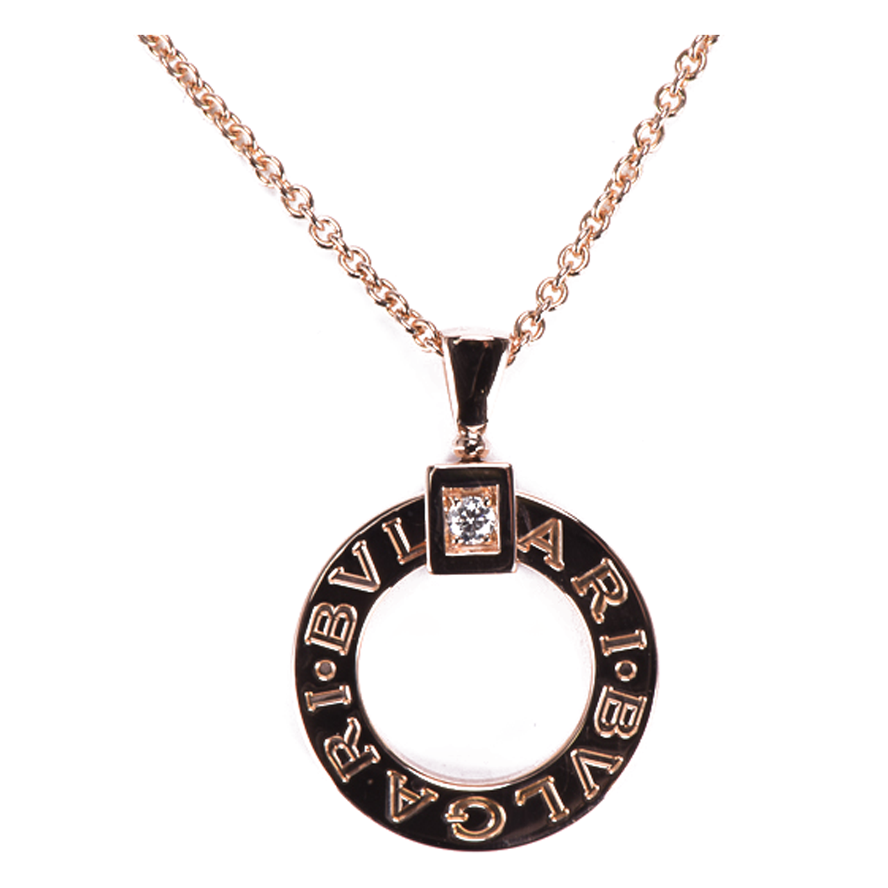 [9.9新]宝格丽bvlgari女士750玫瑰金单钻圆环吊坠项链10008139