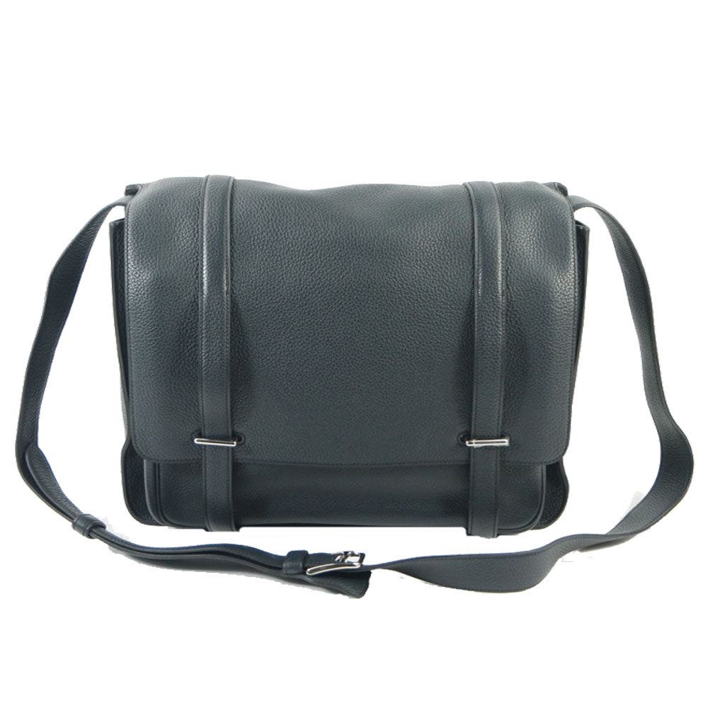 【99新】hermes steve中号深蓝色togo皮双搭扣斜挎包 q刻