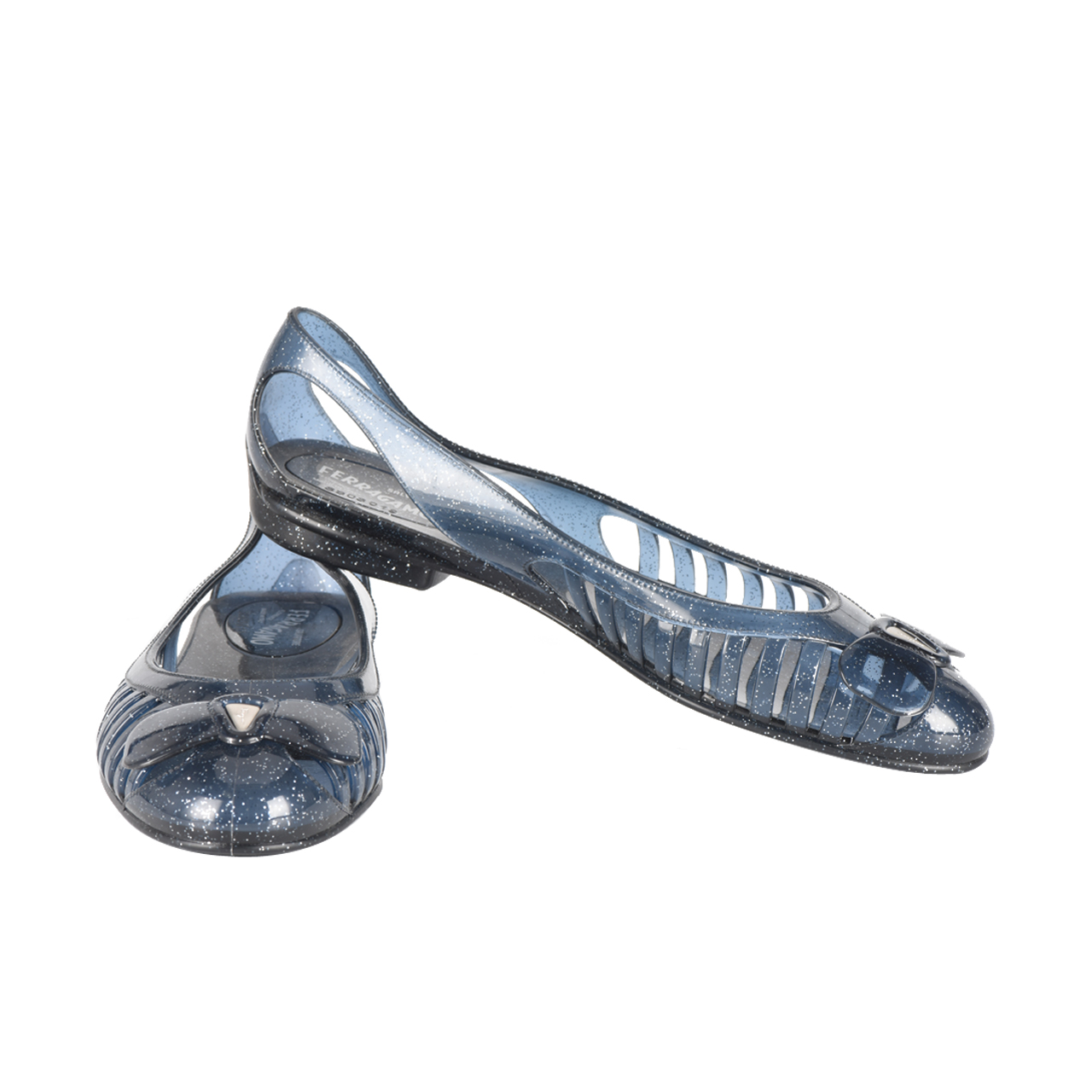 [9.8新]菲拉格慕ferragamo女士蓝色闪光塑料镂空凉鞋40码30000124