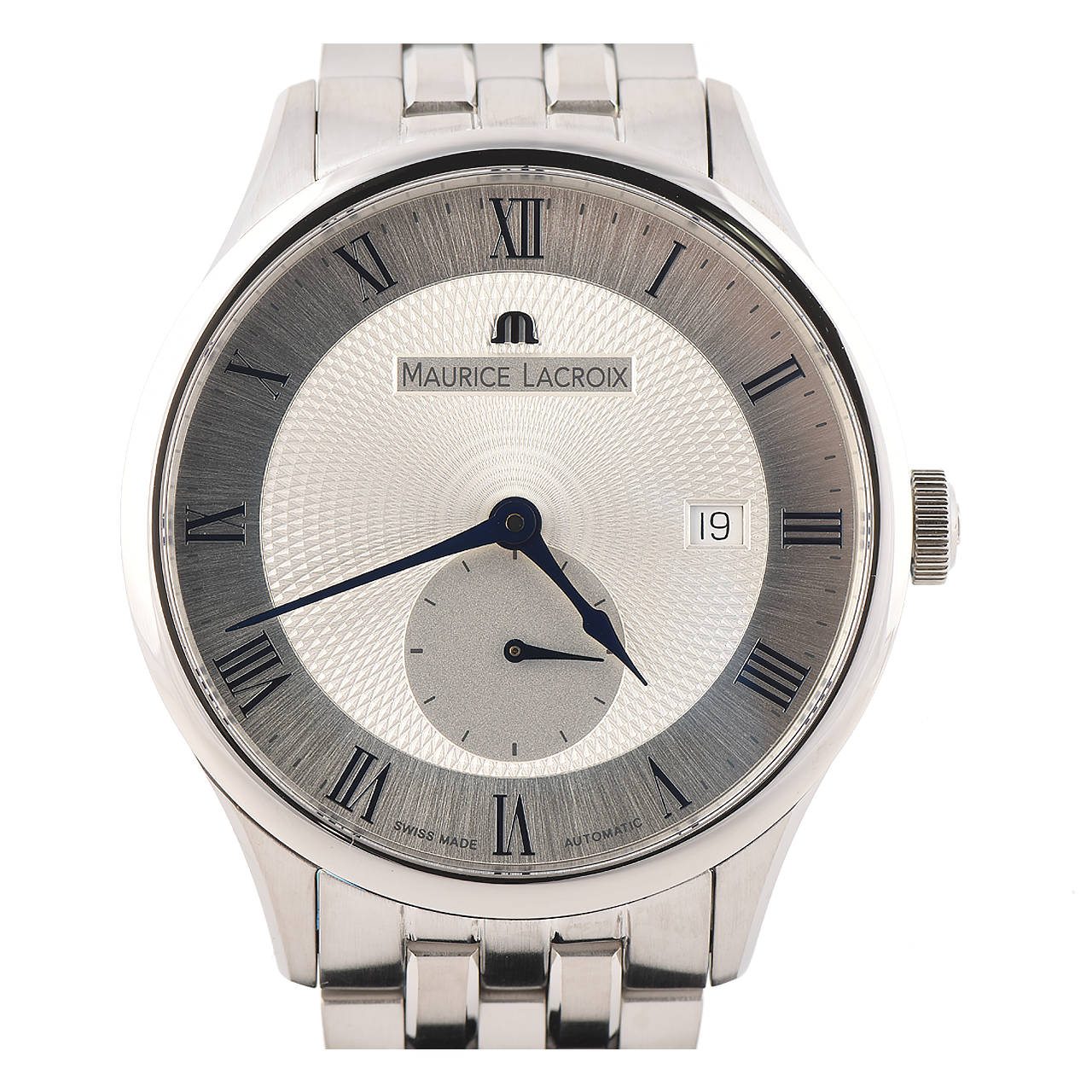 [未使用]mauricelacroix艾美男士蓝针日历精钢自动机械表10011049