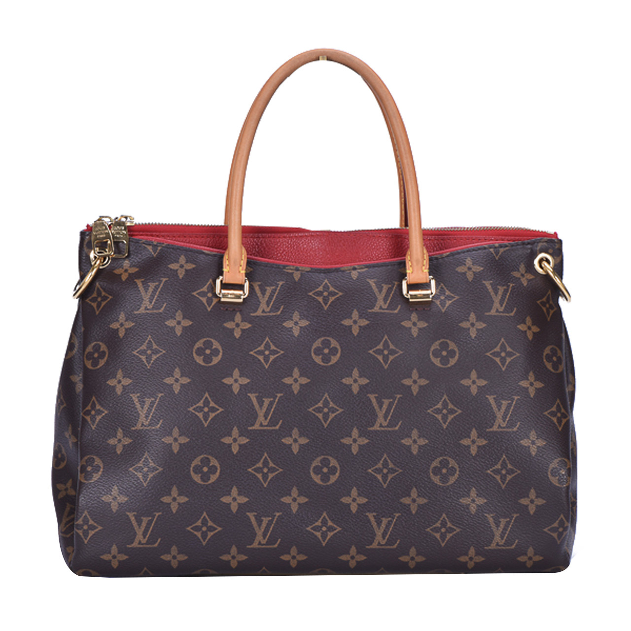 [9.0新]路易威登lv女士老花拼红色牛皮两用包pallas系列10006841