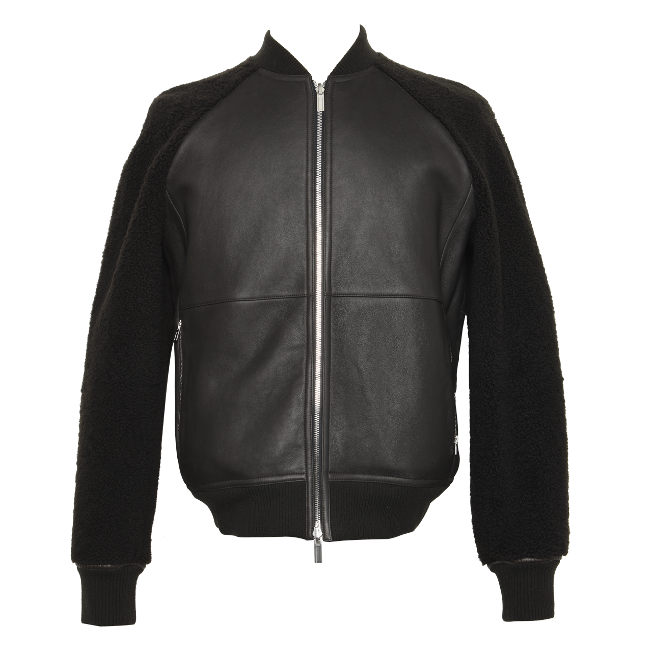 [即拍即得][未使用]爱马仕hermes男士黑色羊毛皮皮衣52高端好货