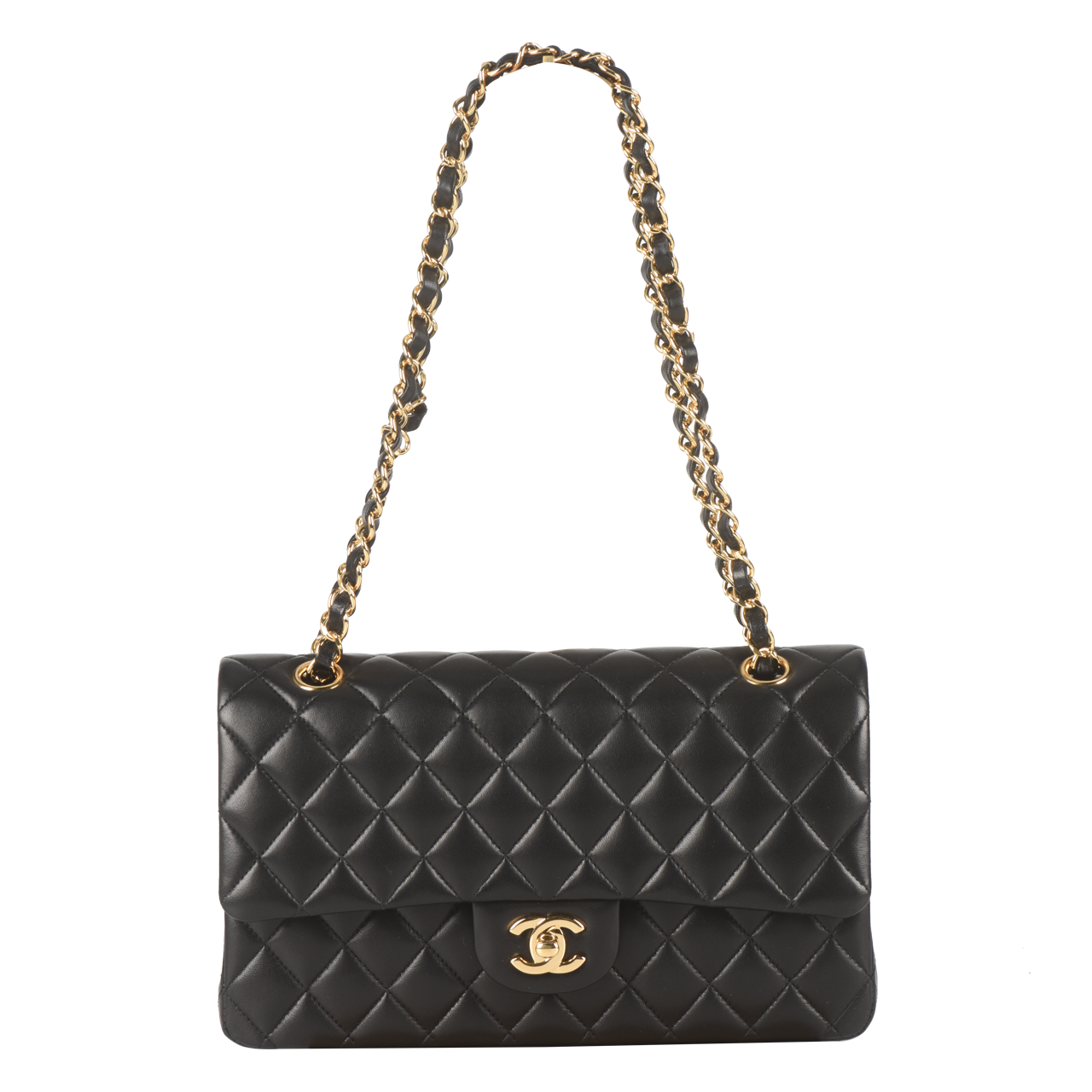 [未使用]香奈儿chanel女士黑色羊皮金链中号单肩包cf系列10011725
